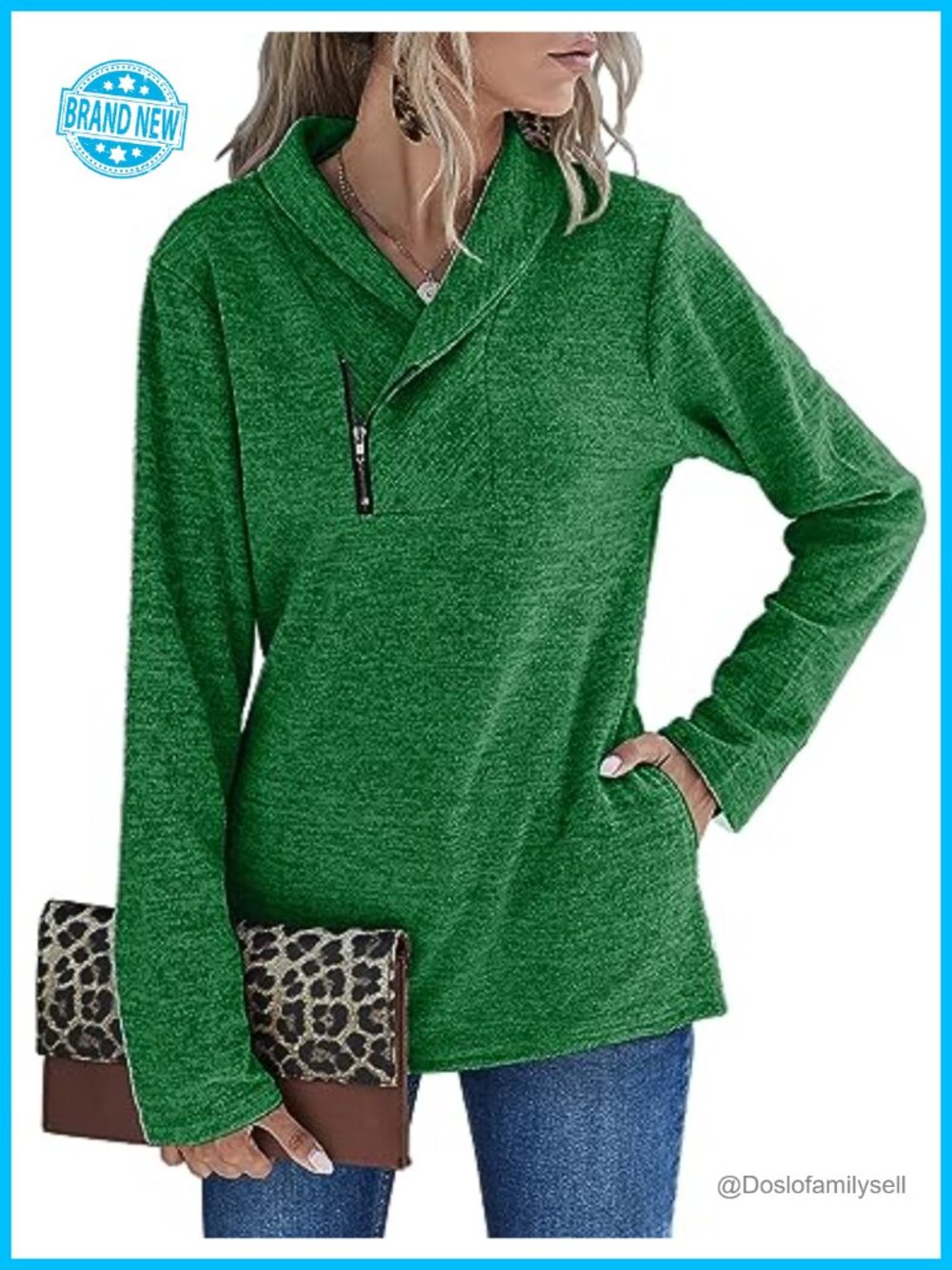 Quarter Zip Sweatshirt Long Sleeve Cowl Neck Pullover Pockets Fleece